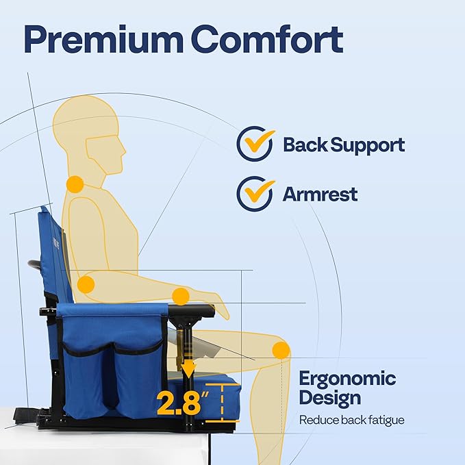 VIVOHOME Stadium Seats with Back Support and Cushion, 2 Pack Portable Bleacher Chairs with Cup Holder and Shoulder Strap
