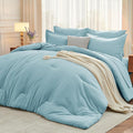 MUXHOMO 7 Pieces Full Comforter Set, Soft Bed in a Bag Full Size, All Season Bedding Set with Comforter, Flat Sheet, Fitted Sheet, Pillowcases & Shams, Lake Blue
