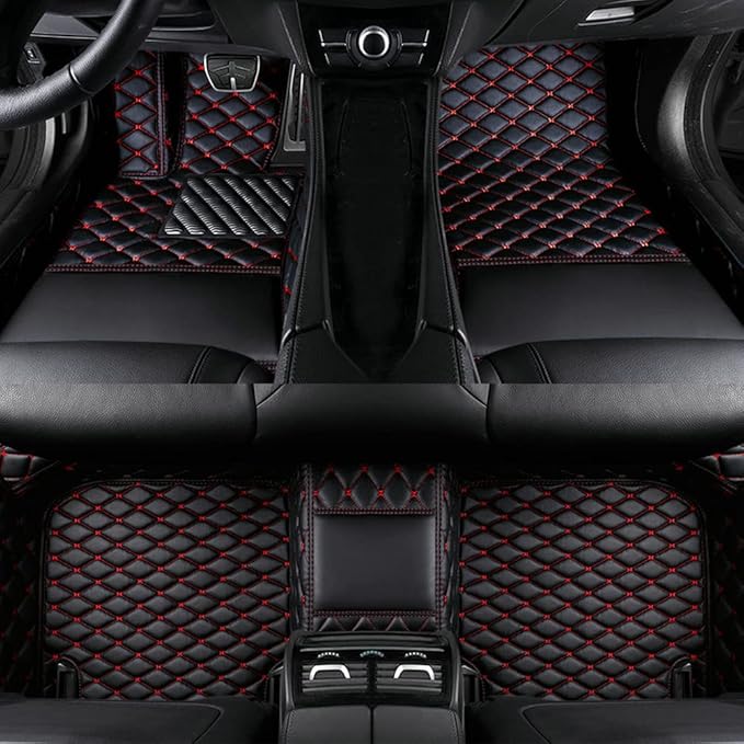 TAHALI Custom Colors Car Floor Mats Black Pink for 99.9% Sedan SUV Sports， All-Weather Liners Car Floor mat，Luxury Leather Automotive Floor Mats (Black Red,3D Floor Mats)