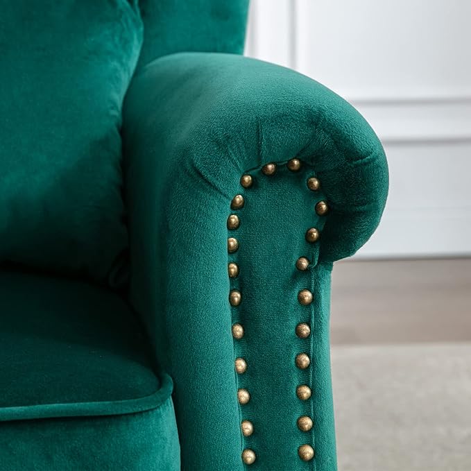 LZAREAL Accent Reading Arm Chairs Midcentury Modern Comfy Corner Sofa Chair, Wingback Waiting Room Club Chair with Tufted Back for Living Room/Bedroom/Reception Room, Velvet Green