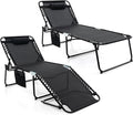 GYMAX Lounge Chair for Outside, 440lbs 27” Oversize Folding Beach Tanning Sunbath Chair with Adjustable Backrest & Removable Pillow, Lightweight Portable Patio Lounger for Lawn Poolside (2, Black)