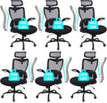 CLATINA Heavy Duty Ergonomic Mesh Office Chair 400LBS, Big and Tall Desk Chair with Adjustable Lumbar Support & Headrest, Flip Up Padded Arms, Swivel Computer Chair for Home, Conference, Black, 6 PACK