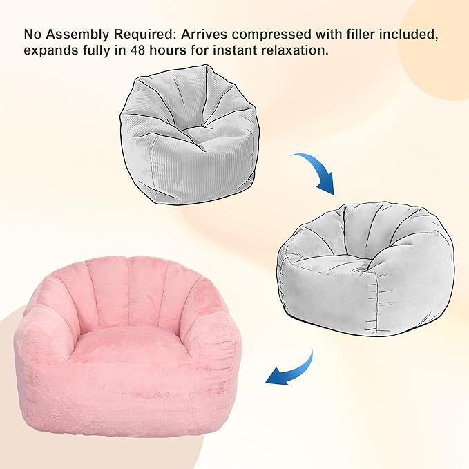 Bean Bag Chair, Bean Bag Couch for Adults and Kids, Comfy Shell-Shaped Chair with Filler Armrests Stuffed High-Density Foam Stuffed Sofa Lounge Floor Sofa for Bedroom,Gaming, Reading,Pink