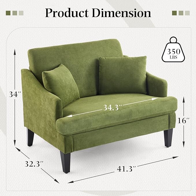 Bezseller Oversized Accent Chairs Set of 2, 33.5'' Wide Seat Comfy Armchair with 2 Pillows, Upholstered Big Reading Chair, Modern Single Sofa Chair for Living Room Bedroom Apartment Office, Green