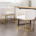 VESCASA Velvet Upholstered Dining Chairs with Barrel Back, Mid Century Modern Padded Restaurant Chairs with Gold Metal Frame for Kitchen, Dining Room, Set of 2, White