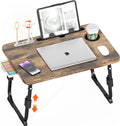 DECOSIS Laptop Desk for Bed Height Adjustable, Lap Bed Table with USB/Storage Drawer/Cup Holder/Tablet Stand/Book Shelf, Foldable Breakfast Tray Portable for Reading Writing, Sofa & Floor, Carbonized