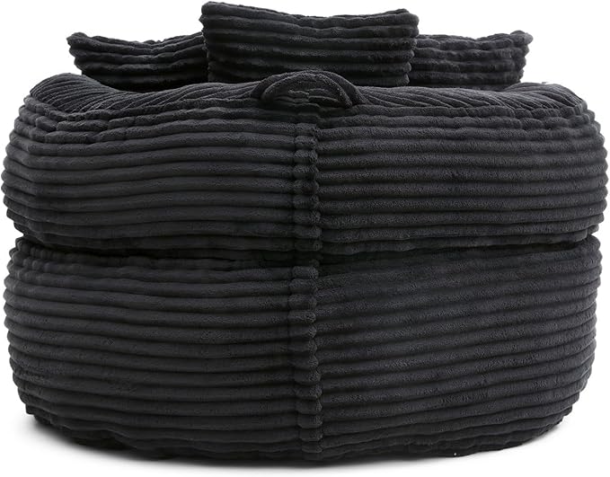 Bean Bag Chair, Corduroy Oversized Chair for Adults, Comfy Big Accent Sofa Lounge Floor Chair, Stuffed Bean Bag Couch for Gaming, Reading, Living Room, Bedroom, Black