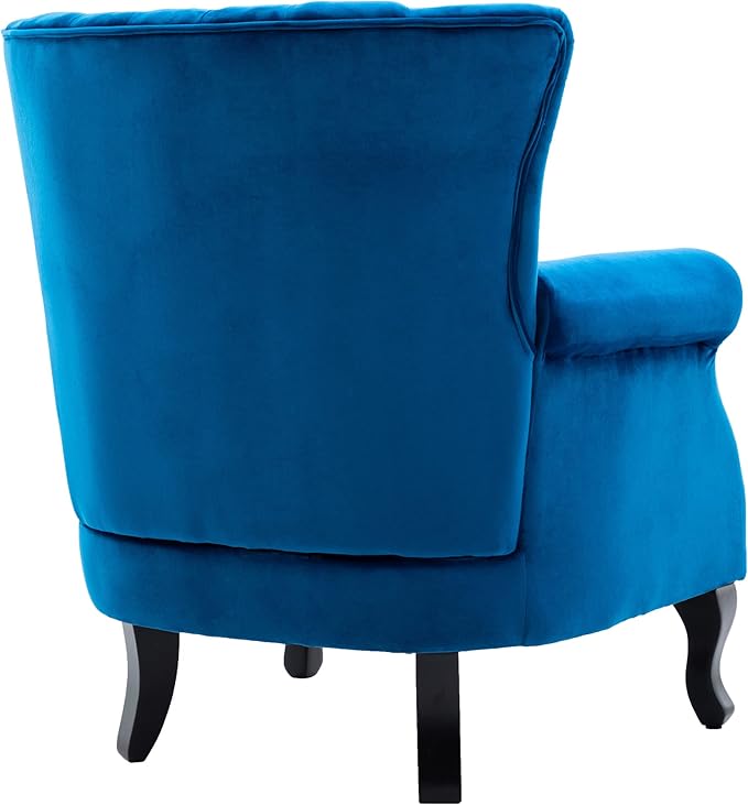 DM Furniture Mid Century Accent Chair Modern Tufted Wingback Armchair Club Chair Velvet Single Sofa Lounge Chair with Pillow for Living Room Bedroom, Blue