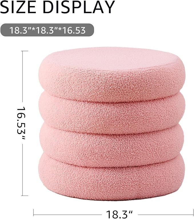 Wimarsbon Round Storage Ottoman, Modern Sherpa Footstool, Teddy Vanity Stool with Flip-Top Tray, Makeup Chair for Home Decor, Upholstered Footrest for Living Room & Bedroom (Pink L)