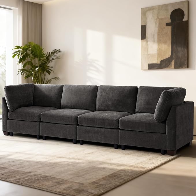 EDILLY 122 inches Oversized Modular Sectional Fabric Cloud Sofa Set, Extra Large L Shaped Couch Reversible Chaise Couch,4 Seat Modular Sofa, Grey