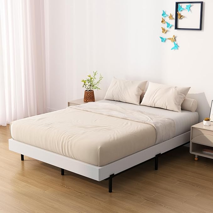 Upcanso 7 Inch Full Size Box Spring Bed Base, Low Profile Metal Boxspring Full Size with Fabric Cover, 3000 Lbs Max Weight Capacity Mattress Foundation, Noise-Free, Easy Assembly