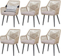 Patiorama Patio Dining Chair Set of 6, Woven Rope Outdoor Dining Chair w/Steel Frame, All-Weather Twisted Rattan Chairs w/Armrest & Cushion, Outdoor Dining Wicker Chairs for Backyard Garden(Beige)
