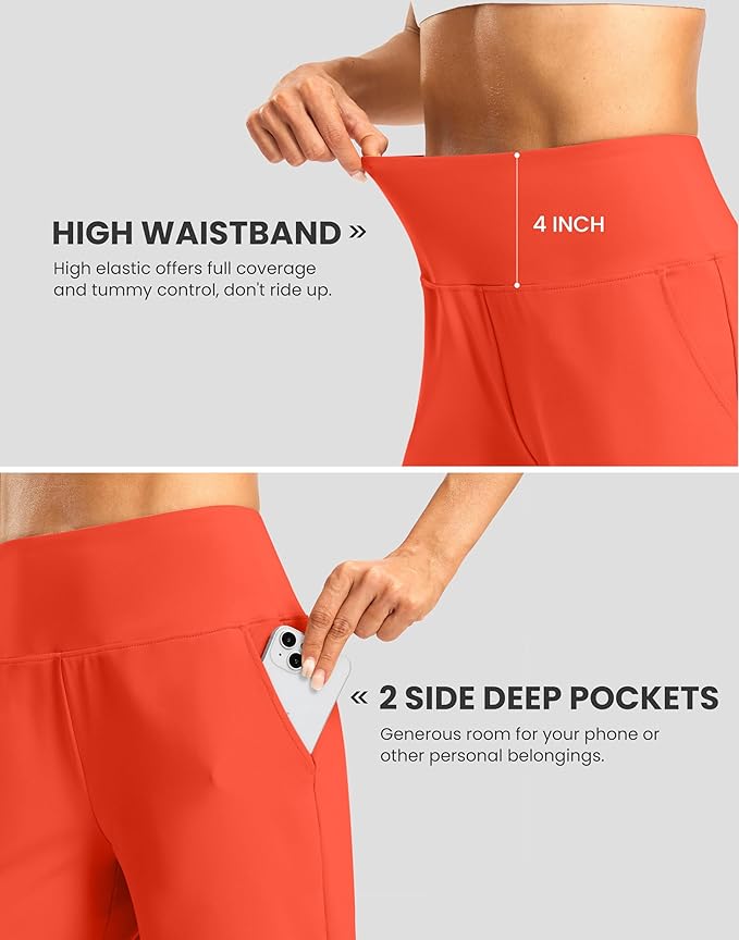 Women's Athletic Shorts with Zipper Pocket 7" High Waisted Stretchy Bermuda Shorts for Women Workout Running Casual