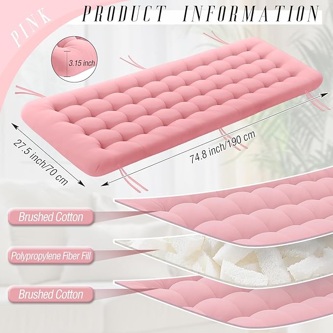 Vercraft Long Floor Cushion Large Floor Cushion with Brushed Cotton 74.8 x 27.5 x 3.15 in Jumbo Lounger Pillow for Outdoor Indoor Bay Window Meditation Yoga Reading Sleeping(Pink)