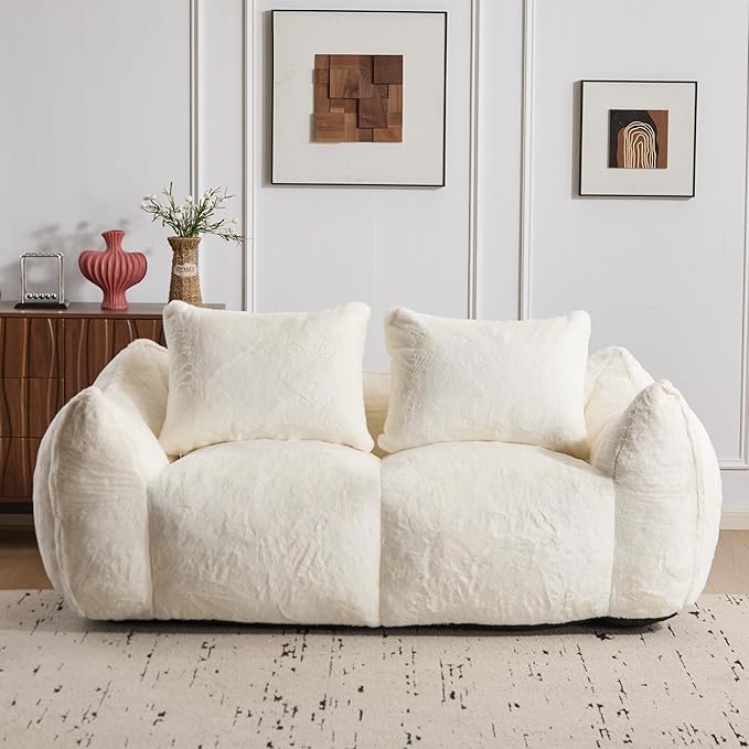 KEIKI Giant Bean Bag Couch for Adults, Oversized Loveseat, 2 Seater Fireside Chair, Comfy Lazy Floor Sofa, Cozy Reading Chair with Pillows for Living Room, Bedroom, No Assembly Required