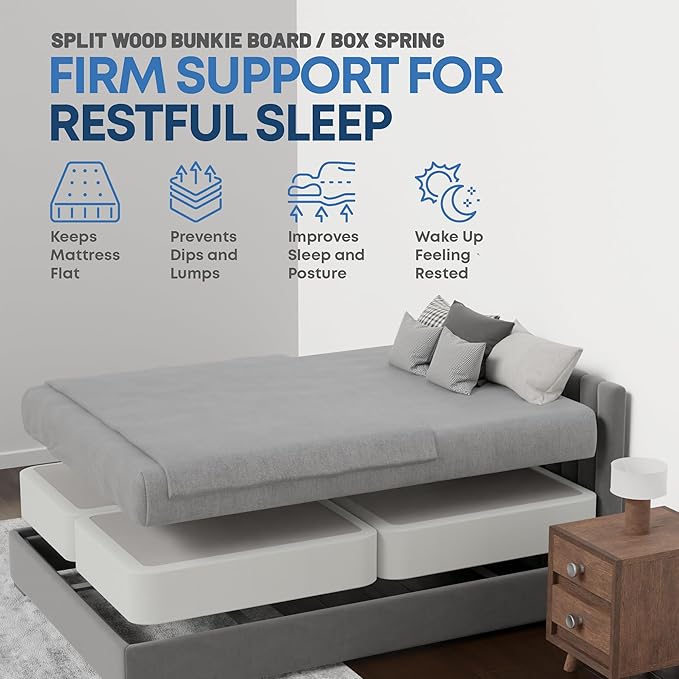 Greaton, Box Spring Bed Base Queen Size, 8-Inch Wood Mattress Foundation – Amish Made in USA – Quiet Noise Free, 4-Pieces Under Mattress-Support BoxSpring, Fully Assembled, White