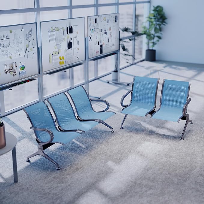 Kinfant 5-Seat Waiting Room Chair - Office Guest Reception Chairs with Ergonomic Backrests, Airport Waiting Bench with Armrests, Metal Waiting Furniture for Hospital, Bank, Blue (2-Seater+3-Seater)