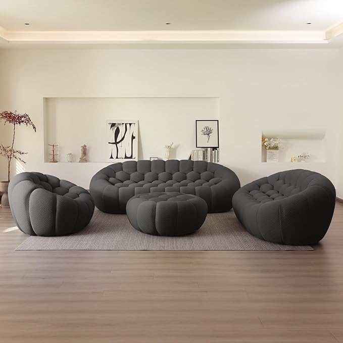 JACH Modern Lazy Floor Ottoman, 41.24'' Bubble Footstool, Upholstered Mesh Fabric Bubble Couch Sofa, 3D Honeycomb Shape Ottoman for Living Room/Office/Apartment/Small Space (Grey)