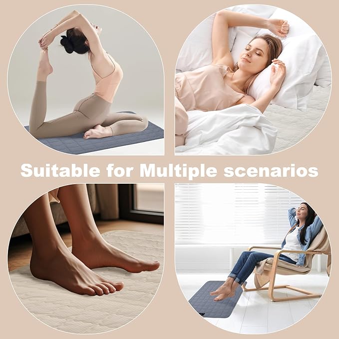 Grounding Mat for Bed 35"x50",Grounding Sheets Anti-Slip Mat, Grounding Blanket Soft Cotton & Silver Fiber, Grounded Mat for Enhance Sleep, Stress Relief (Cream)