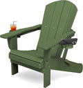 KINGYES Folding Adirondack Chair with Dual Cup Holders - HDPE All-Weather Outdoor Chairs, Wood-Like Patio Chair for Backyard, Camping, Pool & Fire Pit, Avocado Green