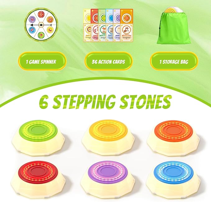 HYES Light Up Stepping Stones for Kids - 6 PCS Non-Slip Musical Stackable Step Stones, Toddler Obstacle Course Sensory Toys, Indoor Outdoor Jumping Play 1-3 Years Old Boys Girls Birthday Gifts