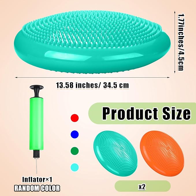 Silipull 2 Pcs Wiggle Seat Inflated Wobble Cushion Flexible Balance Disc with Air Pump for Core Stability Strengthening Improving Posture Physical Exercise