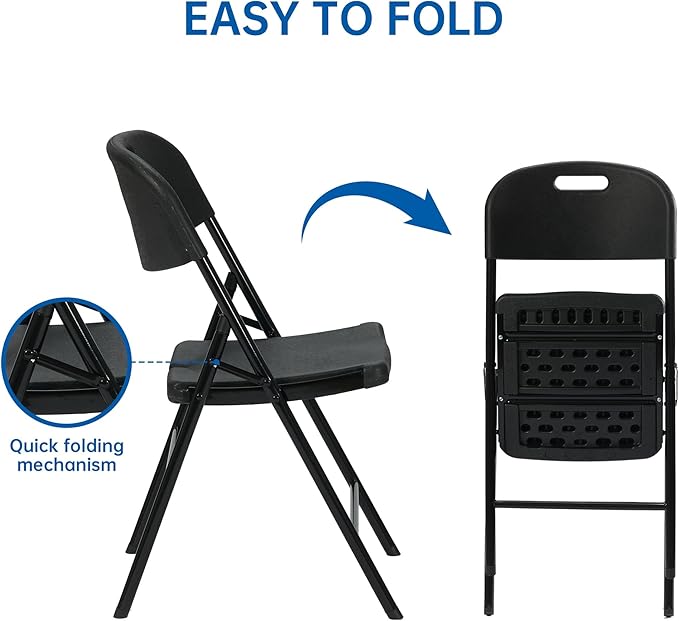 Winlice 60 Pack Thicker 800 LBS Black Folding Chairs, Commercial Grade Folding Chair, Foldable Chairs for Events