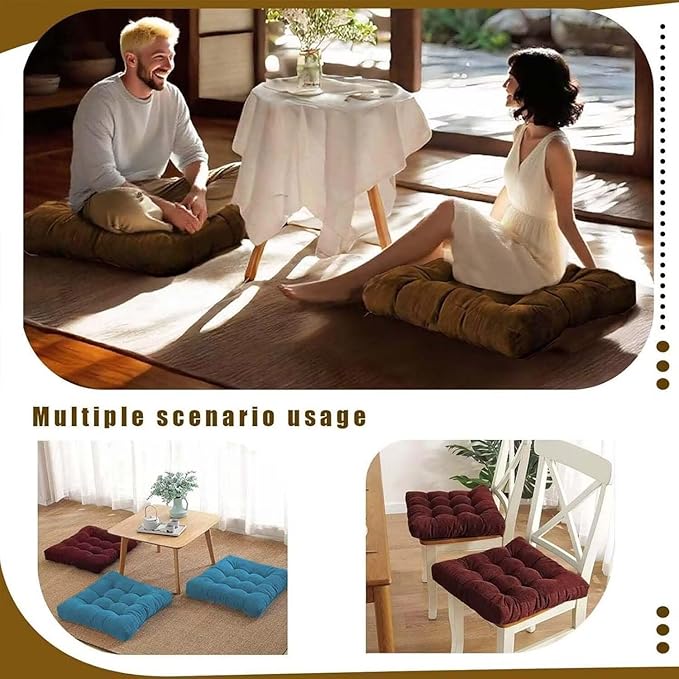 Floor Pillows Set Square Chair Cushion Pad Tufted Seat Cushions for Living Room Balconies Office Wine Red 22x22 Inch