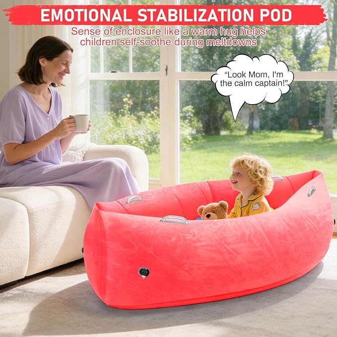 Toggloo Sensory Chair for Kids, 60" Inflatable Peapod for Children, Peapod Canoe, ADHD Sensory Pea Pod - Sensory pod for Autistic Children, Includes Electric Air Pump-Red