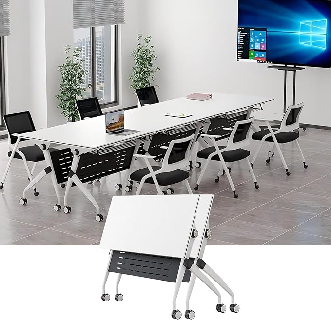 YUOXU Conference Room Table,Folding Conference Table,Flip Top Mobile Desk with Locking Silent Casters-Space Saving Rolling Table for Training Room, Office, Classroom (2, 55.12 * 23.62 * 29.53")