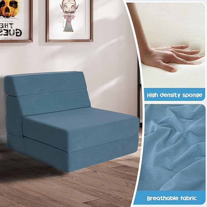 Folding Sofa Bed with Backrest 4 in 1 Convertible Sleeper Chair Memory Foam Fold Out Chair Bed Foldable Mattress Portable Floor Futon Sofa Couch for Living Room/Dorm/Guest Room/Home Office