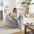 LukeAlon Faux Fur Bean Bag Chair with Filler & Petal Armrest Fluffy Floor Sofa Chair for Adults, 44"×44"×26" Cozy Seating for Bedroom, Living Room, Game Room (Grey)