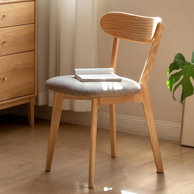 Grewood 100% Solid Oak Wood Dining Chairs,Mid Century Modern Dining Chairs with Upholstered Cushion,Kitchen,Dining Room Chairs Set of 2 (2, Original Color Grey Upholstery)