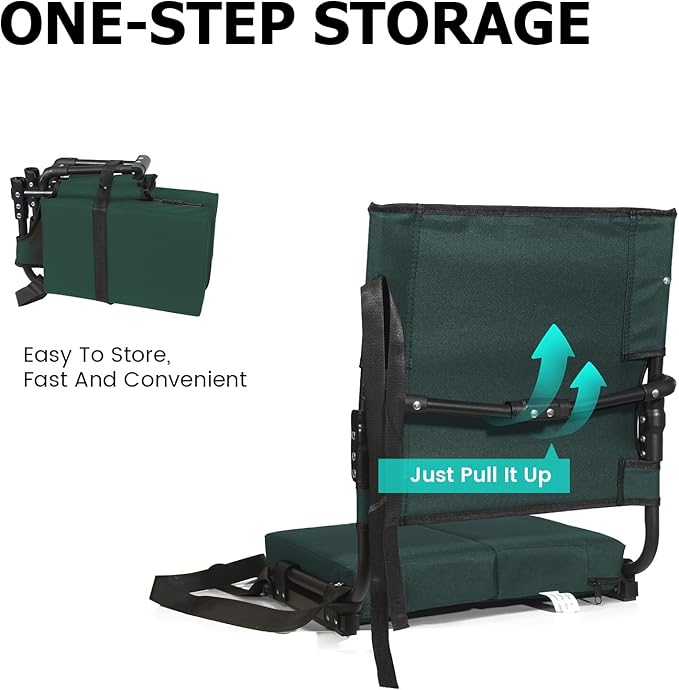 behairity Portable Stadium Seat for Bleachers with Back Support, Wide Padded Bleacher Chair with High Back and Thick Cushion for Adults, Folding Stadium Chair for Football Sports Events (Green)