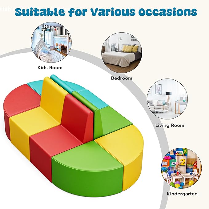 UMOMO MX-03 8 PCS Kids Sofa Set, Daycares Chairs for Toddlers Activities, Colorful Modular Flexible Seating Set for Home Preschool Playroom