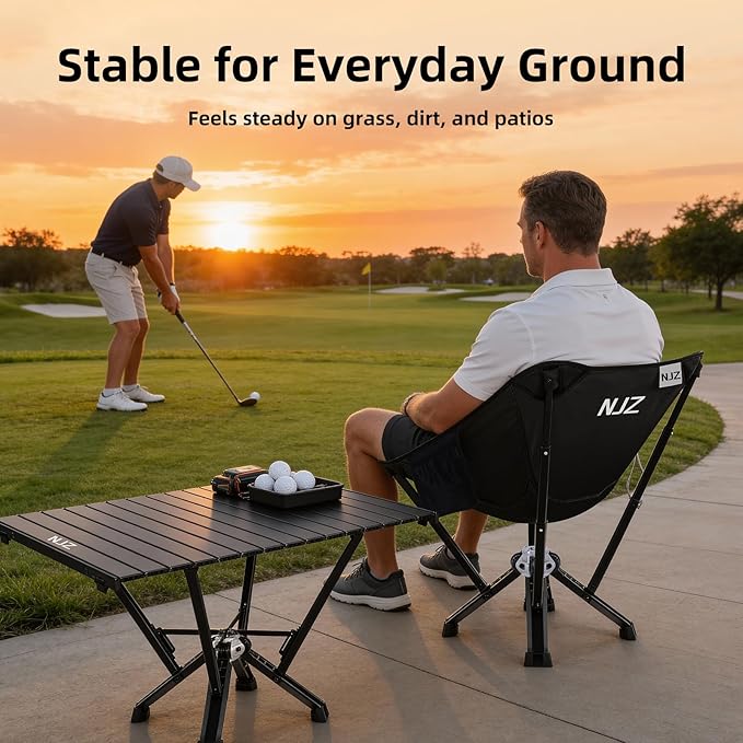 NJZ Folding Outdoor Chair — Easy Outdoor Comfort, Simple One-Piece Design, Stable Aluminum Frame, Relaxed Seating for Backyard, Camping & Everyday Use