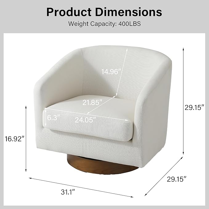 Swivel Barrel Chair, Modern Round PU Leather Accent Armchair for Living Room, Bedroom, Oversized Comfy Club Reading Chairs for Adults (Fabric Beige, Set of 2)