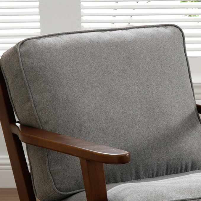 chairus Mid-Century Modern Accent Chairs with Ottoman Set of 2 Linen Fabric Upholstered Living Room Chairs for Bedroom Reading Room Lounge with Arm & Solid Wood Frame, Fabric Grey