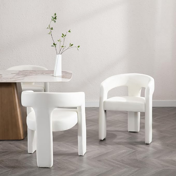 DAYALANE Modern Barrel Dining Chair, Upholstered Faux Leather Kitchen Chairs with Arms Comfy Side Chair for Living Room/Dining Room/Reception, Pu White