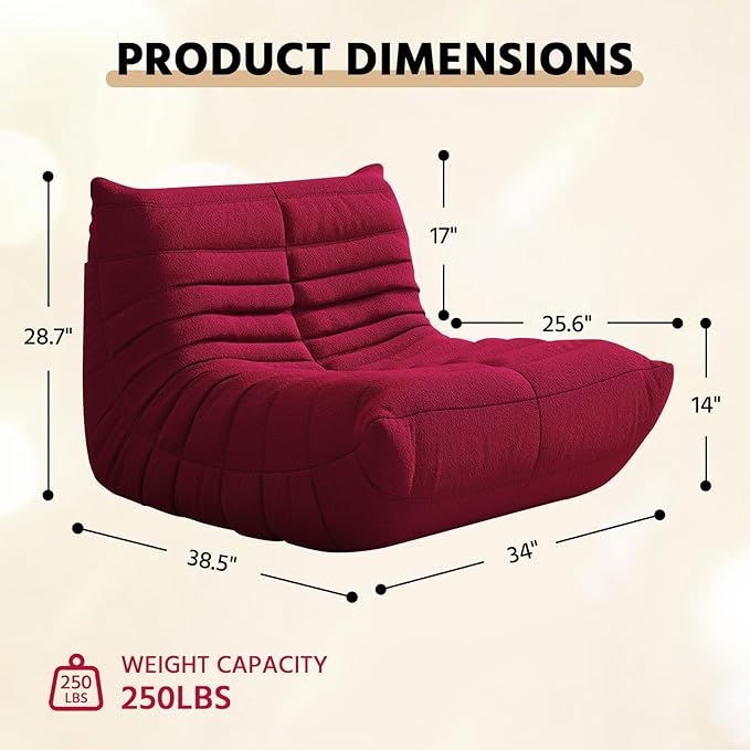 Bean Bag Chair, Fireside Chair, Large Bean Bag Chair for Adults, Bean Bag Chairs for Teens with High-Resilience Foam, Non-Slip Base Floor Lounge Sofa,Living Room (Burgundy, Single)