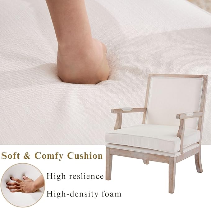 DM Furniture Accent Chair Set of 2 Mid-Century Modern Living Room Chair Linen Fabric Upholstered Lounge Armchair with Solid Wood Frame & Removable Cushion for Living Room, Bedroom, Balcony, Beige