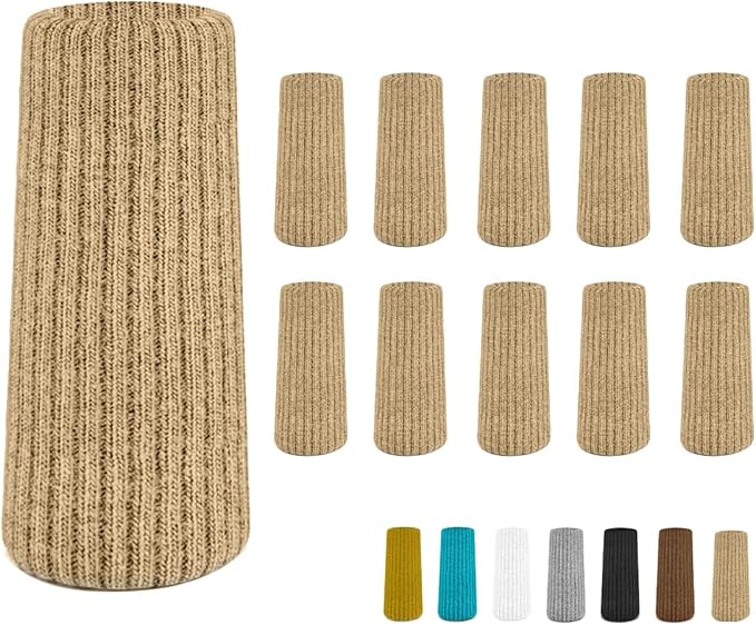 16 Pcs Khaki Chair Socks - Premium Knitted Protectors for Hardwood Floors - Easy to Fit All Leg Shapes - Noise Reduction and Scratch Protection - High Elastic Bar Stool Leg Covers - Furniture Pads