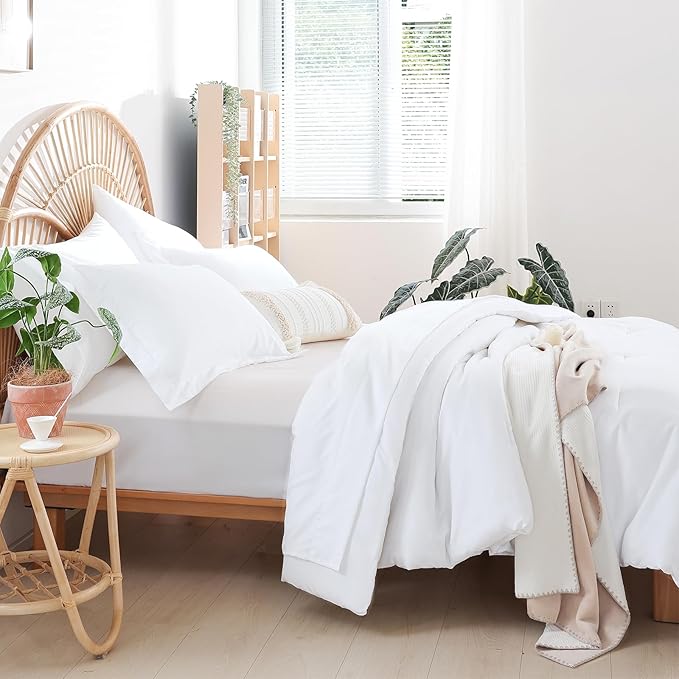 weigelia Twin Comforter Set 5 Pieces White Comforter Set for Women and Men Reversible Bedding Set Ultra Soft All Season（Comforters, Flat & Fitted Sheets, Pillowcases & Shams）