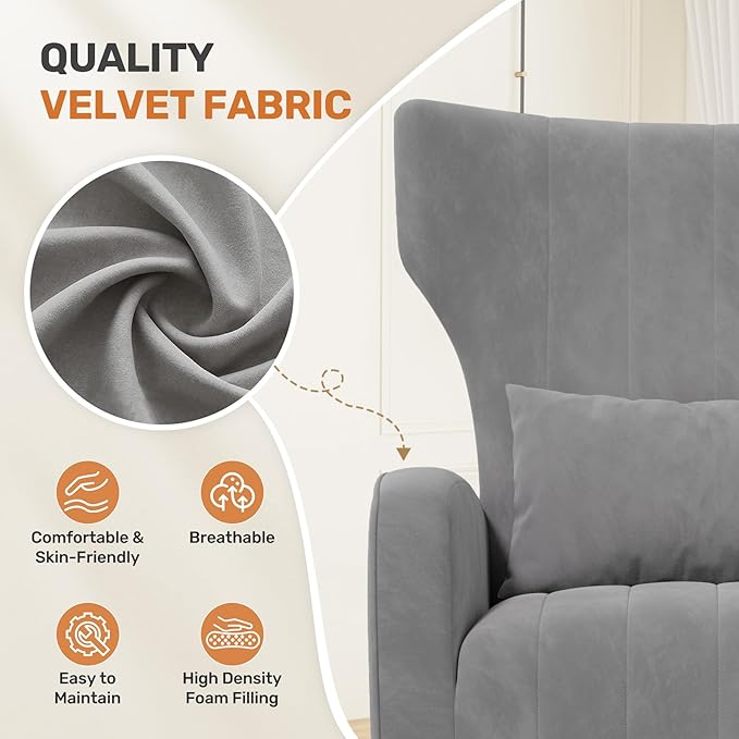 Nalupatio Modern Accent Chairs for Living Room Chairs Upholstered Velvet Fabric Reading Chair Mid Century Arm Chair Comfy Armchair,Grey