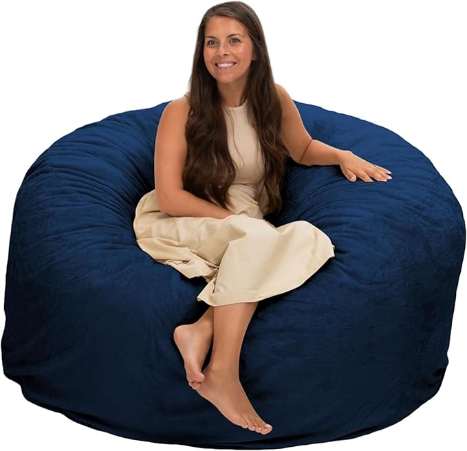 ULTIMATE SACK 5000 5-Foot Bean Bag Chair, Navy Suede Cover – Oversized Foam Lounger, Floor Seat, Small Sofa, or Couch Bed for Living Area, Gaming Room, or Reading Lounge