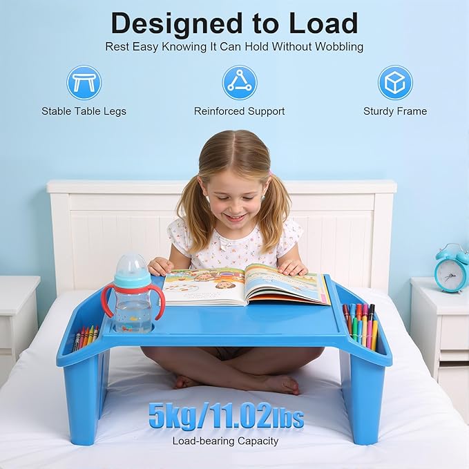 Mind Reader Kids Lap Desk, 4 PCS Kids Lap Desk Bulk Tray Lap, Portable Activity Tray with Side Storage, Stackable Plastic Desk Table for Students Drawing, Snacks, Study (Colorful, Large)