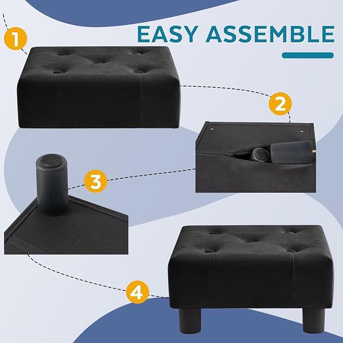 FIMIVIBI Small Foot Stool Ottoman, Velvet Footstool Ottoman Foot Rest for Couch, Rectangle Footstools and Ottomans Small for Living Room, Entryway and Bedroom (Black)