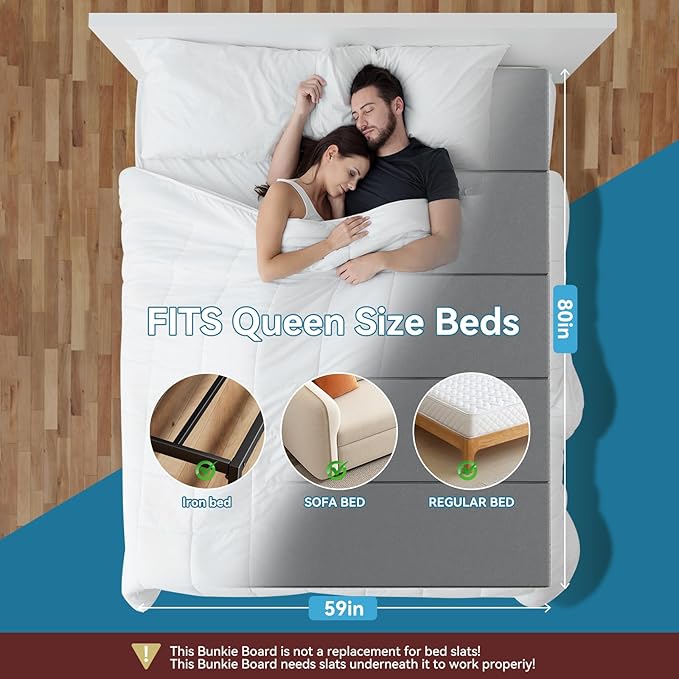 JASMINELOVER Bunkie Board Queen Size 59"x80" Bed Boards for Under Mattress - Heavy Duty Reinforced Wood Support Board with Anti-Sag Design, Fits Metal Frames/Platform Beds/Sleeper Sofas