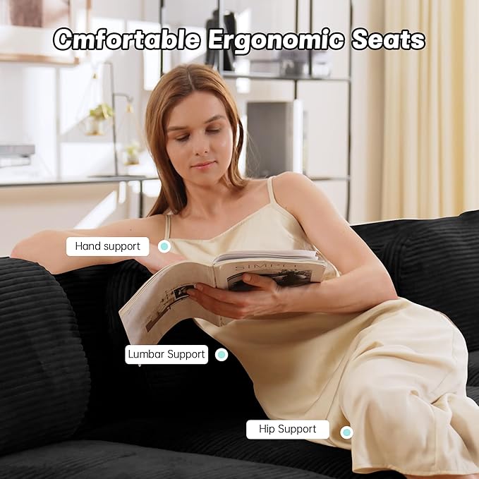 SoarFlash 81" Loveseat Sofa, Comfy Deep Seat, No Assembly, Sofa in a Box, Modern Small Couch with Plush Corduroy Fabric for Living Room, Bedroom, Apartment, Home Office, Black