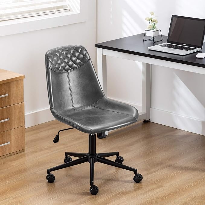 DUHOME Modern PU Leather Office Chair Desk Chair Swivel Computer Chair Grey